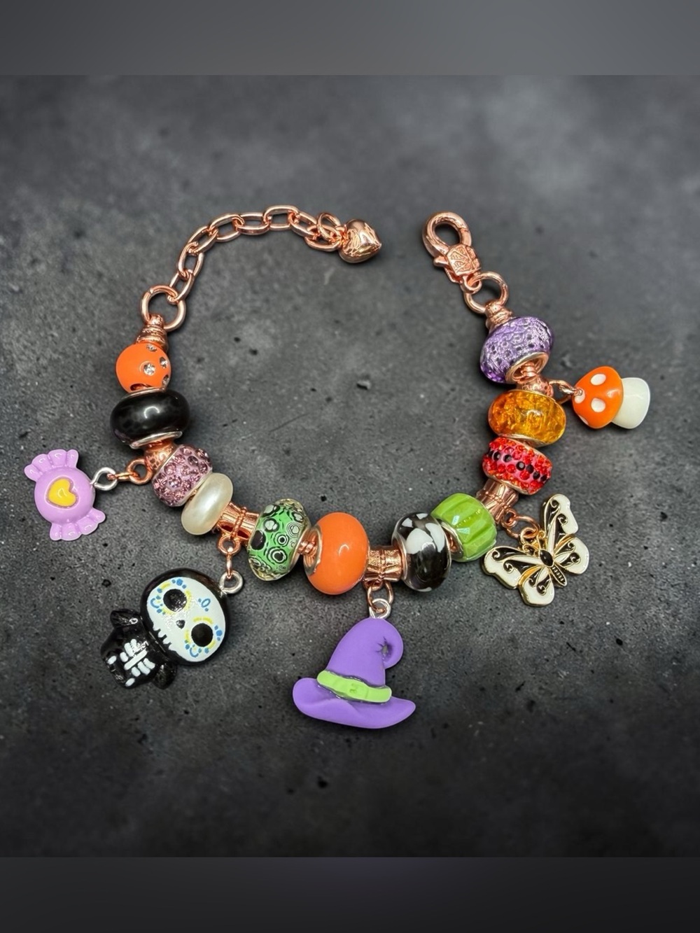 European Style Rose Gold Witchy Halloween Charm Bracelet 🎃🔮